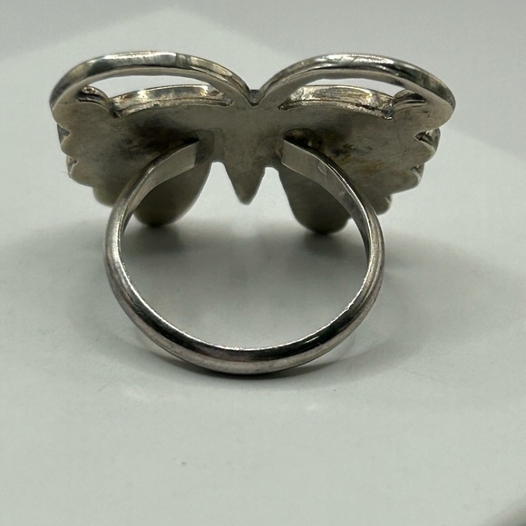 Sterling Silver Turquoise & Coral Chip Butterfly Ring Size 6.75 - Picture 4 of 7